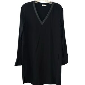 Vince Women's Black Long Sleeved Dress‎ with Leather Look Trim in Size 4